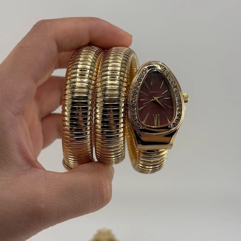 Serpenti Wrap Bracelet Watch – Gold Tone / Burgundy Dial ✨